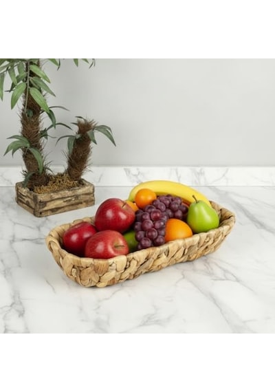 Hasır Oval Ekmek Sepeti Ve Çok Amaçlı Düzenleyici, 28x6 Cm Doğal Örme Sunum Tabağı, İnce Uzun Baget Ekmeklik, Genel