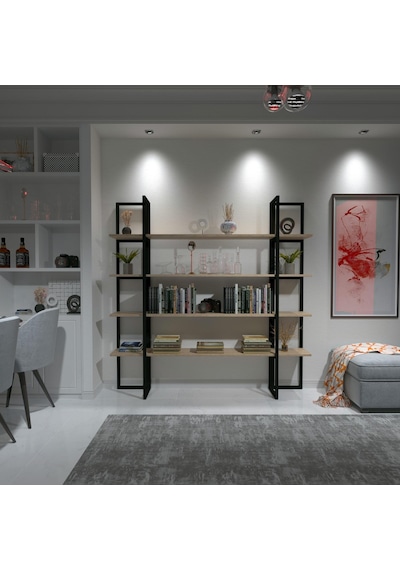 Mavitrendd Dekoratif Ahşap Ve Metal Kitaplık Çok Amaçlı Raf (486310926)