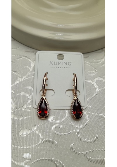Uzel Xuping Küpe Çelik Sarı Etrafı Taşlı Küpe, Zirkon Taşlı Çelik Küpe Kırmızı