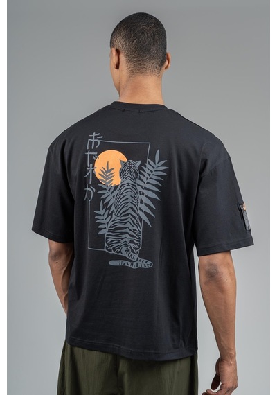Maraton Sportswear Oversize Erkek Bisiklet Yaka Kısa Kol Basic Siyah T-shirt 23243-siyah