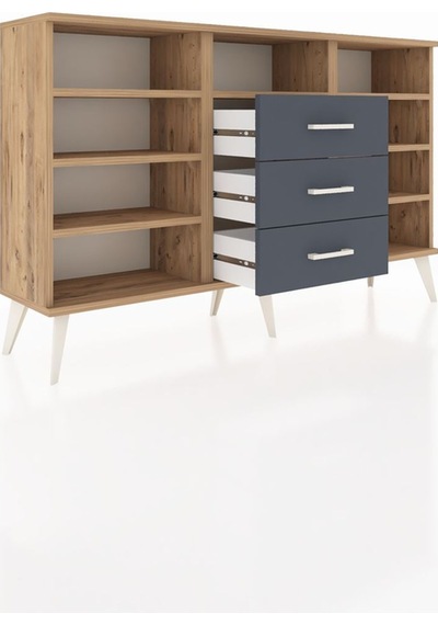 Arges Konsol 7 Raflı 3 Çekmeceli 132x30x83 Çam-çam/antrasit Çam/antrasit