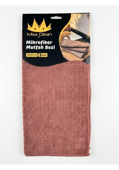 Miss Clean Mikrofiber Kareli Yüzey Cam Temizlik Bezi 40x40 Cm Süper Emici -kahverengi - 3'lü 5 Paket