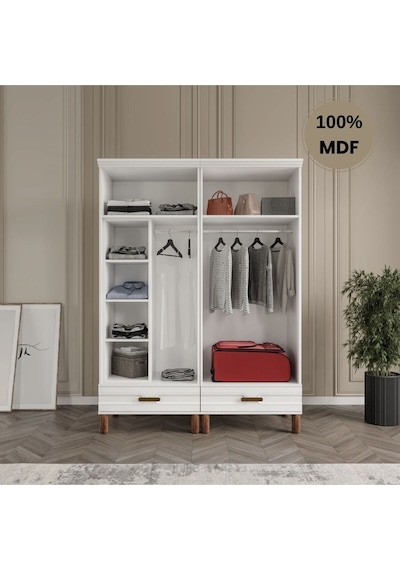 Zen 4 Kapak Ayaklı Tasarım Country Mdf Gardırop Beyaz