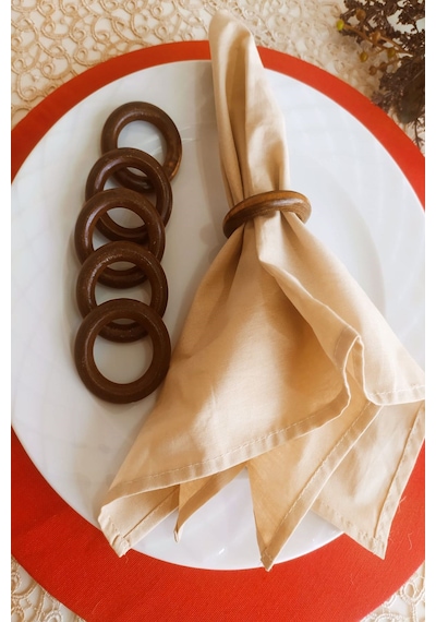 12'li Kahverengi Vintage Ahşap Halka Peçete Yüzüğü