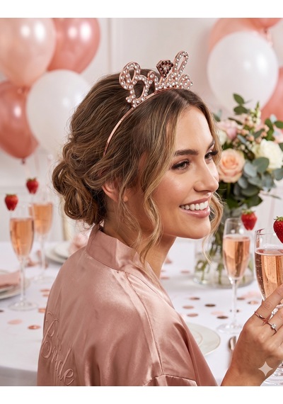 Bride Metal Taşlı Lüks El Yazılı Rosegold Taç Bekarlığa Veda Parti Aksesuarı Diğer