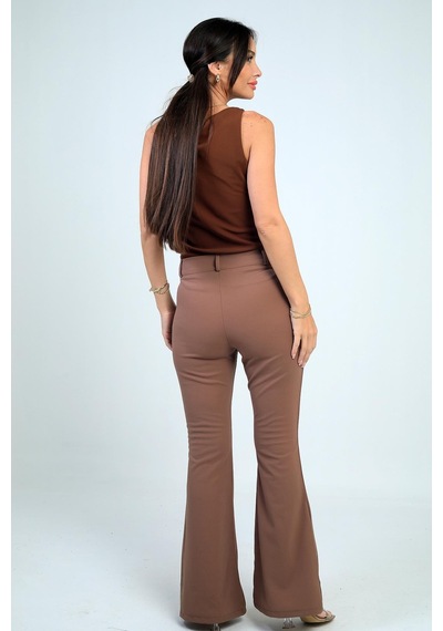 By Saygı Kadın İspanyol Paça Pantolon-41749 Vizon