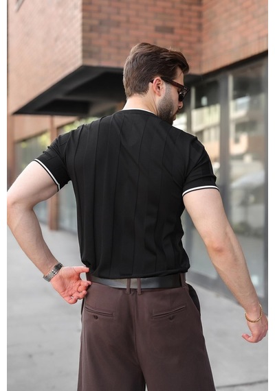 Madmext Siyah Bisiklet Yaka Regular Fit Triko Erkek Tişört E7487