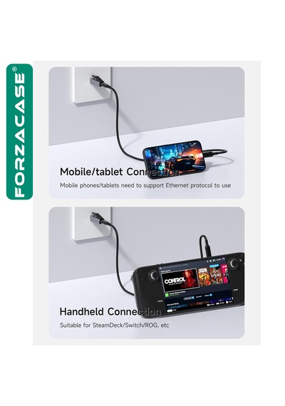 Forzacase Tablet Telefon Pc İçin Taşınabilir Type-c To Rj45 Ethernet Adaptörü - Fc1169