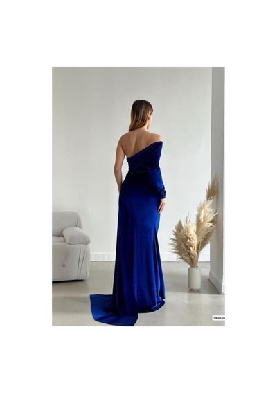 Lior Design Kadın İnce İşçilik Tek Omuz Kuyruklu Balık Kesim Abiye Elbise Lacivert