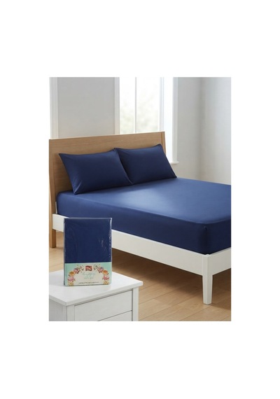 King Size Penye Lastikli Çarşaf+yastık Kılıfı Lacivert
