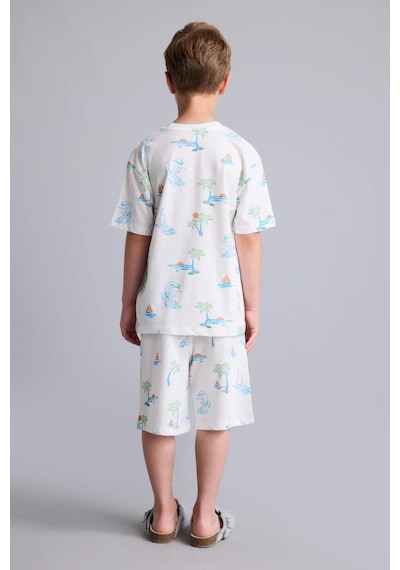 Defacto Regular Fıt Elastik Bel Desenli 2li Bej Pijama Takımı Erkek Çocuk H5396a826hser83 Ekru-er83