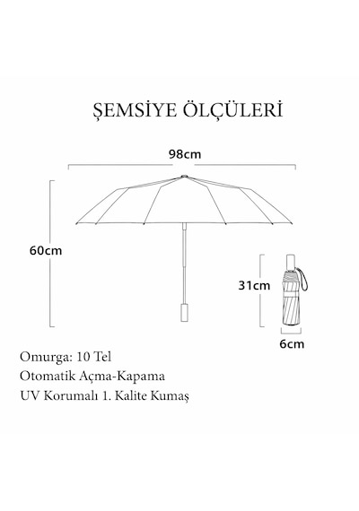 Aventus Umbrella Ergonomik Saplı 10 Telli Uv Korumlı Otomatik Şemsiye Bordo