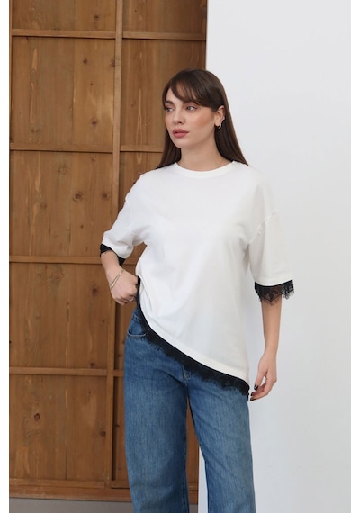 Verymoda Dantel Detaylı Tişört D2956 Krem