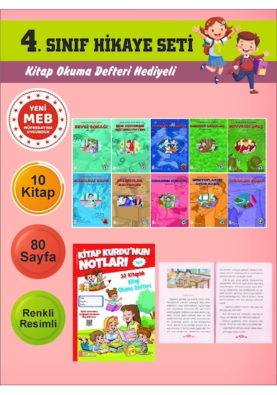 4.sınıflar İçin Okumayı Sevdiren 10 Lu Hikaye Seti 7 Kitap Okuma Defteri Hediyeli