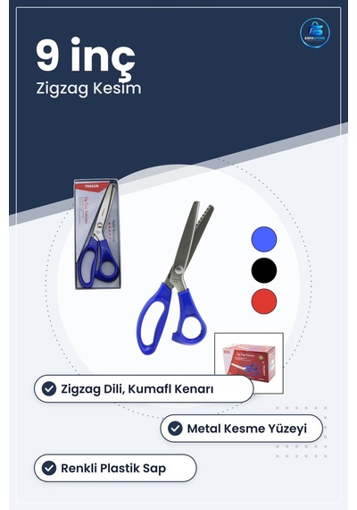 Zigzag Kesim Terzi Makası 9" Renkli Plastik Sap Kumaş Kenar Kesic