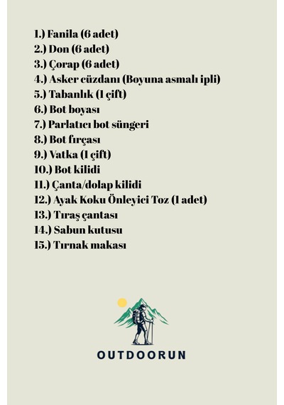 Outdoorun 6'lı Askerlik Seti Fanila Don Çorap Ve 27 Parça Askesuar - Temel Ve Bedelli Askerlik Malzemeleri Haki