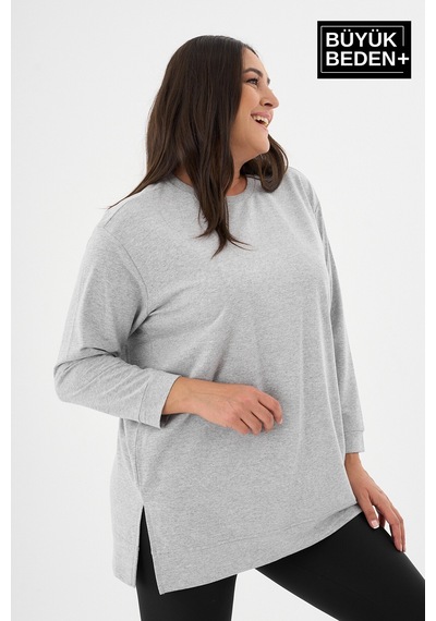 Süperlife Kadın Tunik Büyük Beden İnce Sweatshırt Spr26btk990 Grey Melange