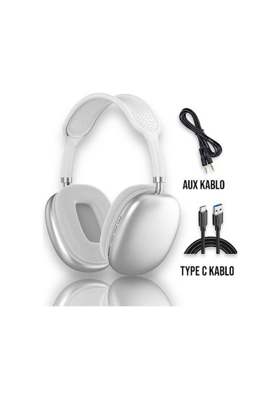 P9 Air Pro Max Kablosuz 5.0 Mikrofonlu Aux Kablolu Bluetooth Kulaklık Android Ve Ios Uyumlu Beyaz - 555297925