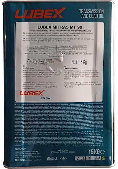 Lubex Mitras Mt Ep 90 Şanzıman ve Asansör Dişli Yağı 15 KG
