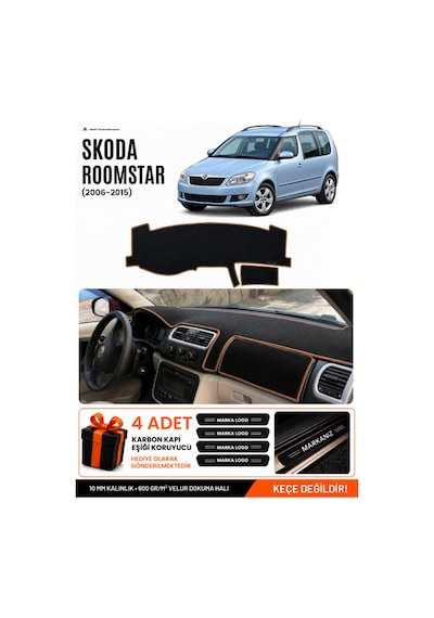 Skoda Roomstar 2006-2015 Uyumlu Torpido Örtüsü, Torpido Kılıfı - Siyah-kahverengi - Sk002