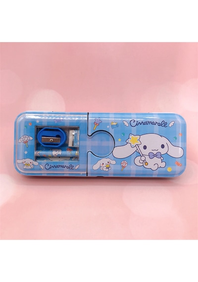 Kawaii Sanrio Kuromi Metal Kalem Kutusu Kırtasiye Seti Cinnamoroll Kuromi Kalemlik Hediye Seti Mavi