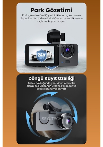 Harvox 3 Kameralı Wi-fi Özellikli Full Hd Araç İçi Kamera 1080p Gece Görüş, G-sensor Dashcam Y15