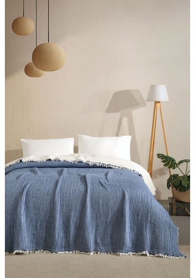 Varol Tek Kişilik 5 Katlı %100 Pamuk Müslin Yatak Örtüsü - Lacivert Lacıvert/160x230cm Lacivert