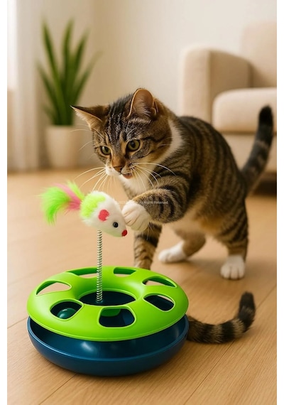 Tineke Çıngarak Toplu Yaylı Fareli Kedi Çember Oyuncağı Kedi Eğlence Aksesuarı Kedi Oyun Çemberi
