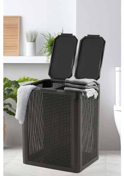 Omnipazar Sy-4632 Smart Duo İki Bölmeli Kirli Çamaşır Sepeti 84 Litre Antrasit 116 Antrasit