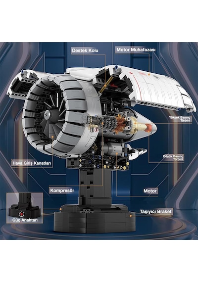 Reobrix Technic 33019 Uçak Motoru Aircraft Engine Batarya&motorlu Yaratıcı Yapı Blok Seti Building Blocks - 1813 Parça