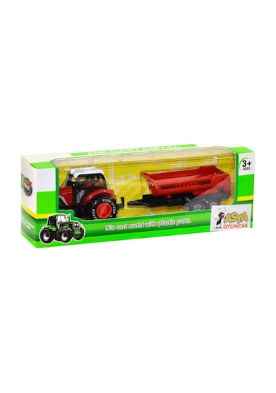 Asya Oyuncak 18 Cm Römorklu Metal Traktör 955-167-kırmızı Çok Renkli