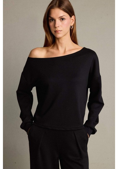 Defacto Kayık Yaka Modal Sweatshirt G2914ax25aubk81 Siyah