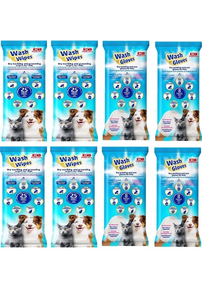 Bio Pet Active Wash Gloves + Wash Wipes Karma 8'li