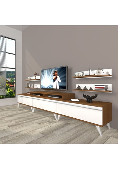 Decoraktiv Ekoflex 270r Mdf Retro Tv Ünitesi Tv Sehpası Ceviz - Beyaz