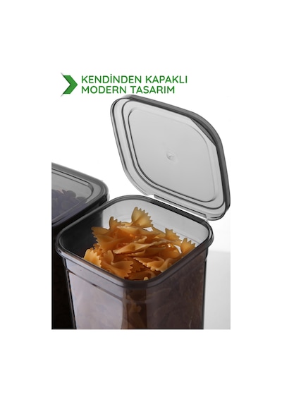 Etiket Hediyeli 12'li Set Kendinden Kapaklı 1150ml. Kare Saklama Kabı - Mikrodalga Ve Difrize Uygun Antrasit-şeffaf