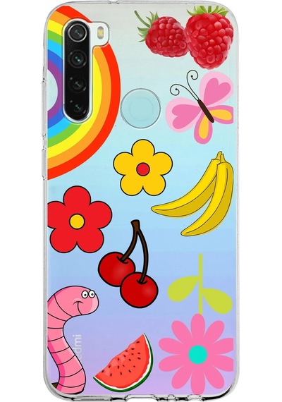 Xiaomi Redmi Note 8 İle Uyumlu 1mm Slim Fit Water Color 5 Baskılı Şeffaf Kılıf Şeffaf