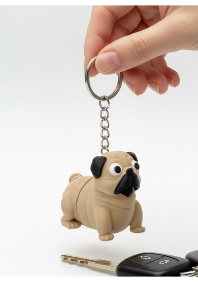 Sevimli Pug Köpek Figürlü Hareketli Anahtarlık