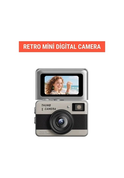 Retro Mini Dijital Kamera 1080p 1.47 İnç Flip Ekranlı Flaşlı Selfie Vlog Kamerası 4gb Sd Hediyeli Siyah Najm Belirtilmemiş