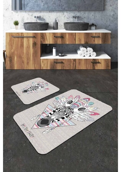 Gri Hayvan Temalı Banyo Halısı Klozet 2'li Paspas Seti Bs310n11