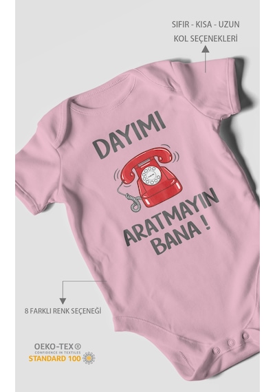 Morivokids Dayımı Aratmayın Bana Kısa Kollu Bebek Body %100 Pamuk Koyu Pembe