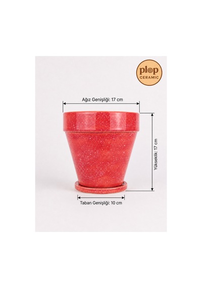Mathilda Seramik Saksı Pembe Beyaz Benekli Çap:17cm Yük:17cm Tabaklı