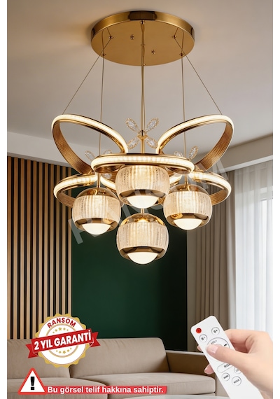Ransom İthal Seri 4 Toplu Saray Büyük Led Avize 3 Renk Kumandalı Rose Gold Kasa Ledli Salon Avizesi