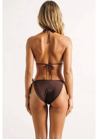 Benerly Kadın Bikini Takımı Ayarlanabilir Üçgen Kap Kolsuz Süper Yüksek B Kahverengi