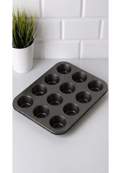 Yanmaz Yapışmaz 12'li Muffin Kek Kalıbı Siyah