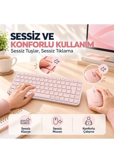 Philips SPT6338BT Bluetooth ve 2.4GHz Kablosuz Türkçe Q 85 Tuşlu Klavye Mouse Seti