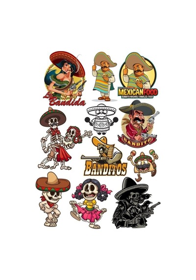 Meksika Temalı Sticker Set 11 Parça Telefon, Tablet, Defter, Laptop Sticker