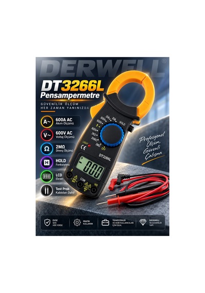 Dt3266l Dijital Mini Pensampermetre Multimetre Akım Ölçer Ölçü Aleti Ac/dc Voltaj Direnç Test Cihazı Lcd Ekranlı Akıllı Elektrik Test Cihazı Kablo Ölçüm Probu Dahil Profesyonel Tamir Seti