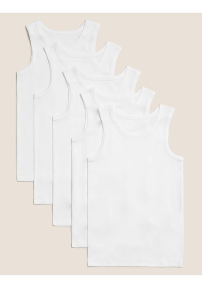 Marks & Spencer Saf Pamuklu 5'li Atlet (2-16 Yaş) T71001406V Beyaz
