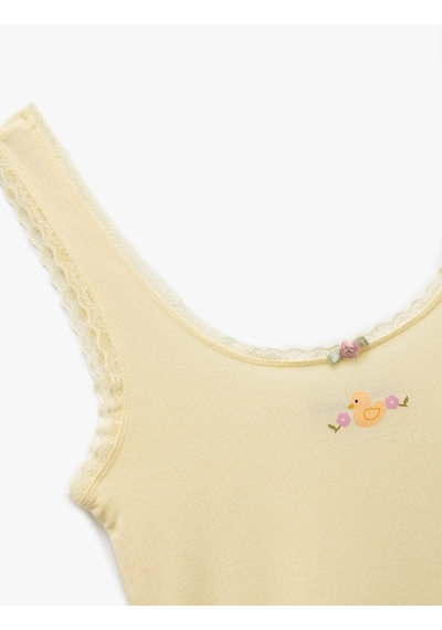 Koton Modal Kumaş Rahat Kalıp Bisiklet Yaka Askılı Pijama Üstü Sarı 5slk90038mk Sari