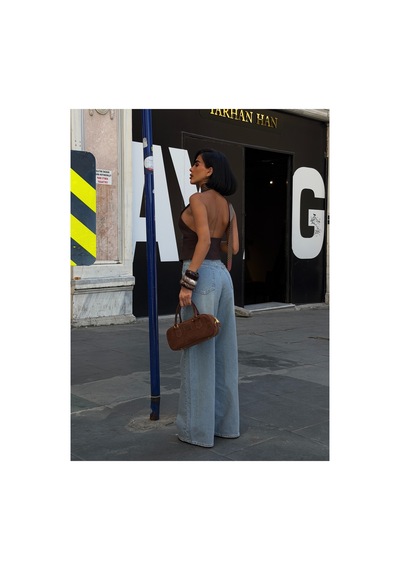 Meecy Kadın Mavi Yüksek Bel Wide Leg Düz Kesim Jean Pantolon Mavi&tint Mavi&Tint